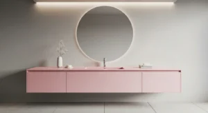 Pink vanity acting as a focal point