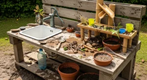 Mud kitchen with sink for interactive play