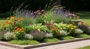 Low-maintenance plants in front yard flower bed