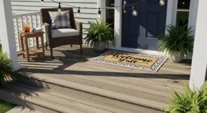 Stylish welcome mat at front entrance