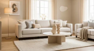 Layered beige and cream tones for soft look