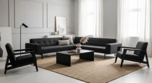 Matte black furniture adding modern touch to living room