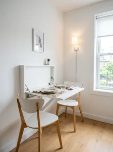 Wall mounted drop leaf table for small dining space saving