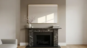 Mirror centerpiece above fireplace mantle