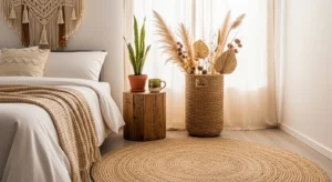 Earthy color palette creating a warm and calming boho bedroom
