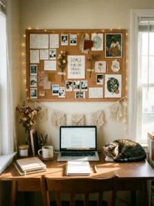 home office pinboard ideas vision board workspace inspiration