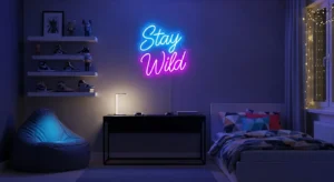 Neon sign adding a bold statement to a teen bedroom