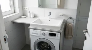 Washing machine under sink maximizing small space