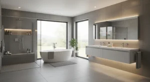 Grey tiles adding a sleek modern finish