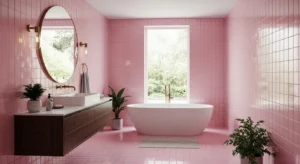 Pink tiles adding texture and style