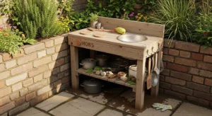 Compact mud kitchen for small outdoor space