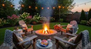 Fire pit area creating cozy gathering space