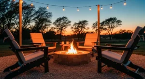 Gravel base creating clean fire pit area