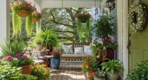 Potted plants adding life to porch