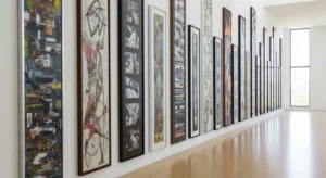 Vertical wall decor in narrow hallway