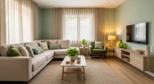 Green and neutral tones creating balance