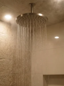 Rainfall showerhead creating a relaxing spa-like bathroom experience