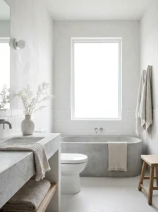  Minimal white bathroom with clean and modern aesthetic