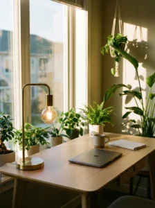 small home office lighting ideas desk near window productivity setup