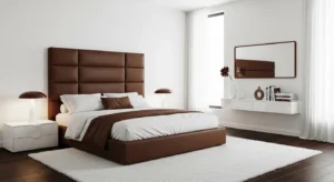 Brown and white bedroom creating a balanced and fresh look