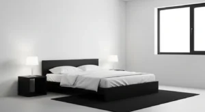 Minimal black and white bedroom with a clean elegant look