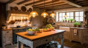 Vintage lighting adding charm to a farmhouse kitchen