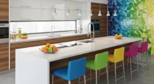 Bright bar stools adding color to a kitchen