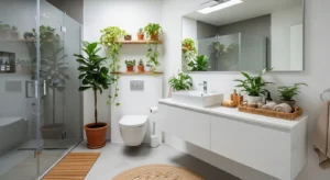 Greenery adding freshness to a guest bathroom