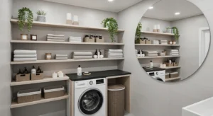 Shelving above washing machine for extra storage