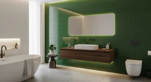 Green tiles adding texture and freshness