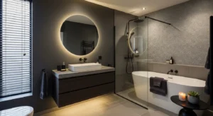 Moody grey bathroom with modern aesthetic