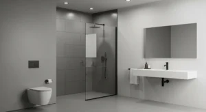Minimalist grey bathroom with clean lines