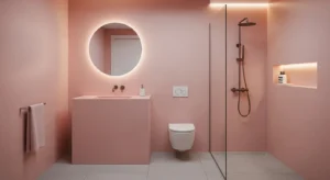 Minimalist pink bathroom with clean design