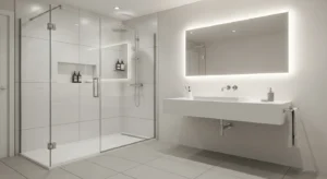 Compact fixtures saving space in bathroom
