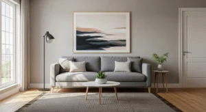 Grey sofa as living room centerpiece
