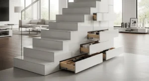 Under stairs hidden drawers for smart storage solution