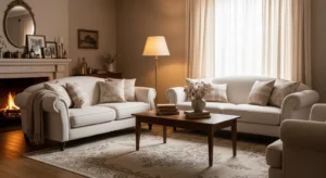 Vintage living room with soft neutral color palette for a timeless look