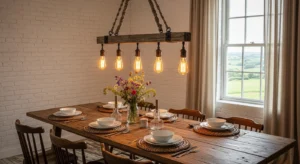 Farmhouse chandelier adding focal point to dining room