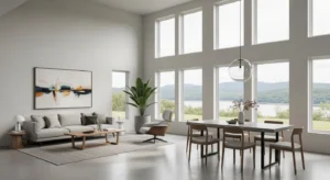 Open layout creating flow in living dining room combo