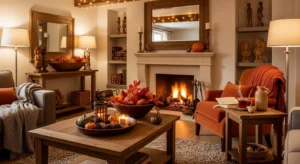 Natural wood elements enhancing fall decor warmth