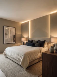 Greige bedroom design with layered neutral tones for a sophisticated look