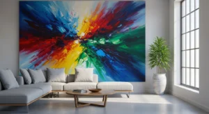 Colorful wall art creating a vibrant focal point in a modern living room