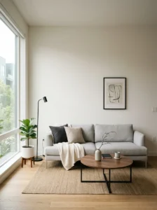 Low-profile furniture in a small living room making the space feel taller and less crowded