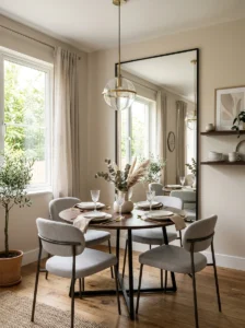 Mirror in small dining room to create space illusion