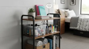 Rolling cart providing extra storage in a dorm room