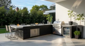 Modern minimalist outdoor kitchen with clean design
