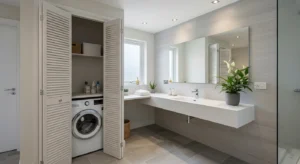 Washing machine hidden in bathroom closet