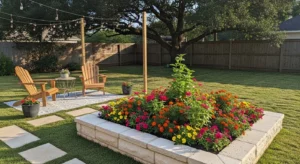Garden bed adding greenery to backyard