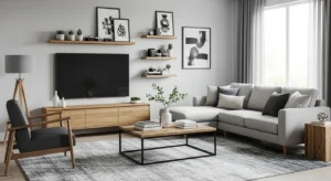 Wood accents warming up grey space