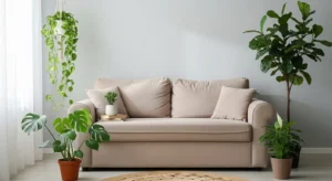 Plants adding contrast to neutral room